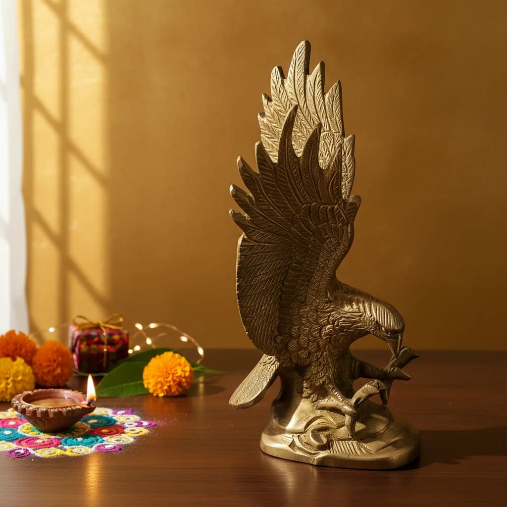Grand Brass Eagle Idol for Shrines & Home Temples