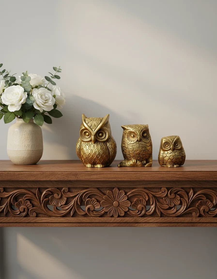 Wisdom Owl Set – Brass Owls for Home & Temple