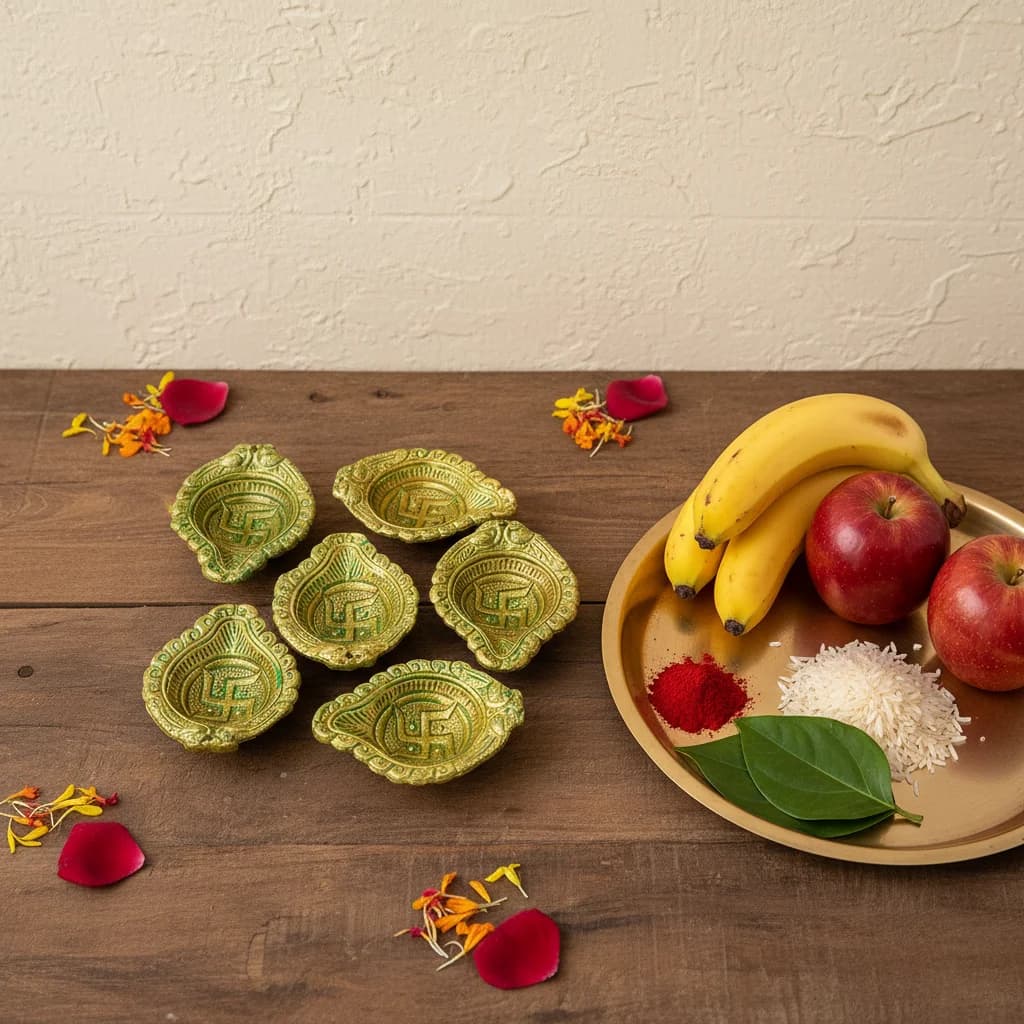 Premium Golden Diya Set for Pooja & Home Decor – Set of 6
