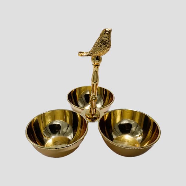 Brass 3 Bowl Holder with Bird for Home Decor / Home Styling