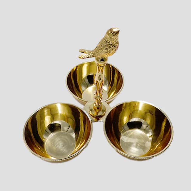 Brass 3 Bowl Holder with Bird for Home Decor / Home Styling