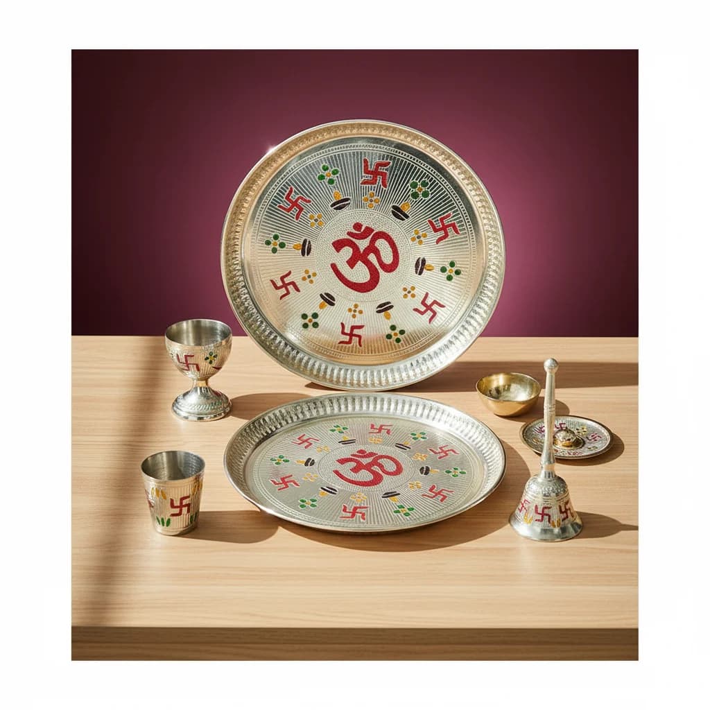 Polished Brass Puja Thali for Diwali & Karwa Chauth Puja
