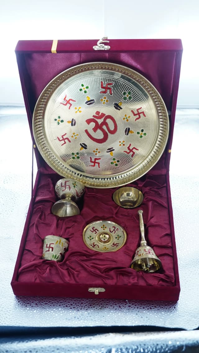 Polished Brass Puja Thali for Diwali & Karwa Chauth Puja