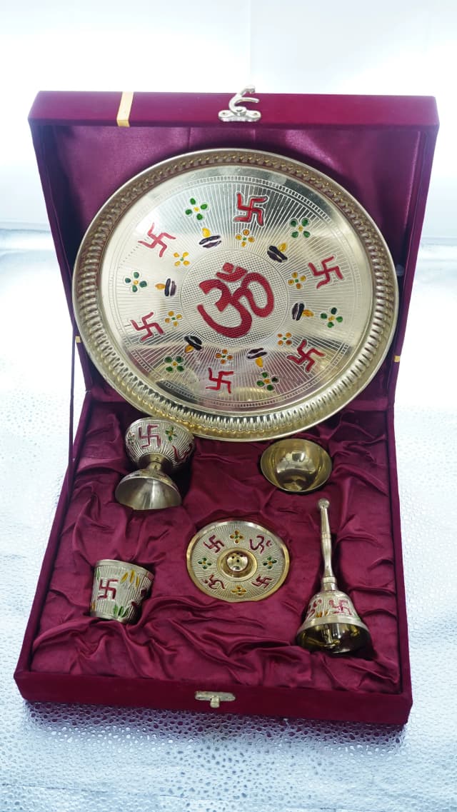 Polished Brass Puja Thali for Diwali & Karwa Chauth Puja