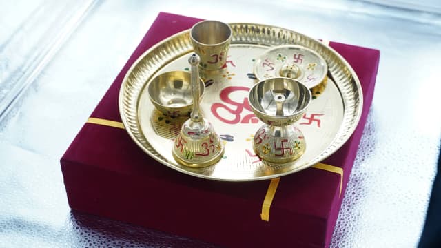Polished Brass Puja Thali for Diwali & Karwa Chauth Puja