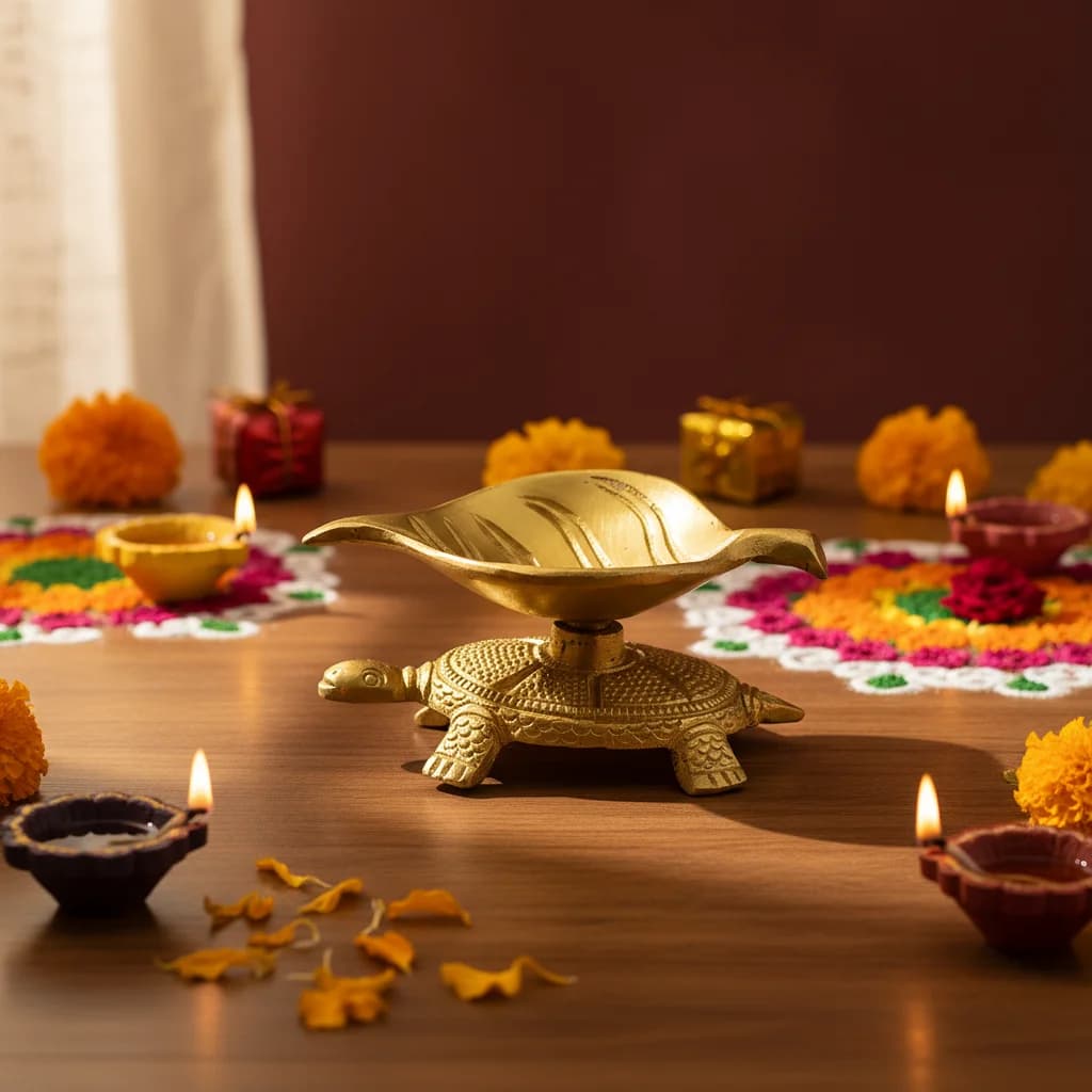 Handcrafted Brass Leaf  on Tortoise Tray for Home Décor & Vastu