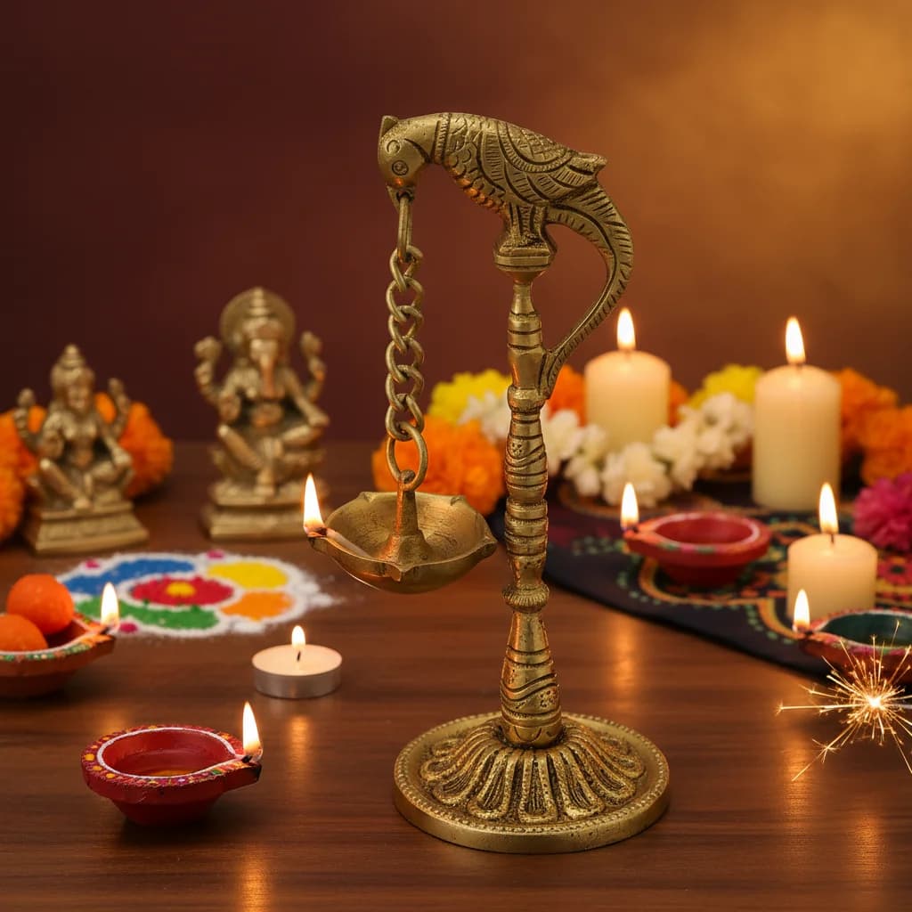 Classical Brass Hanging Diya for Puja & Home Decor