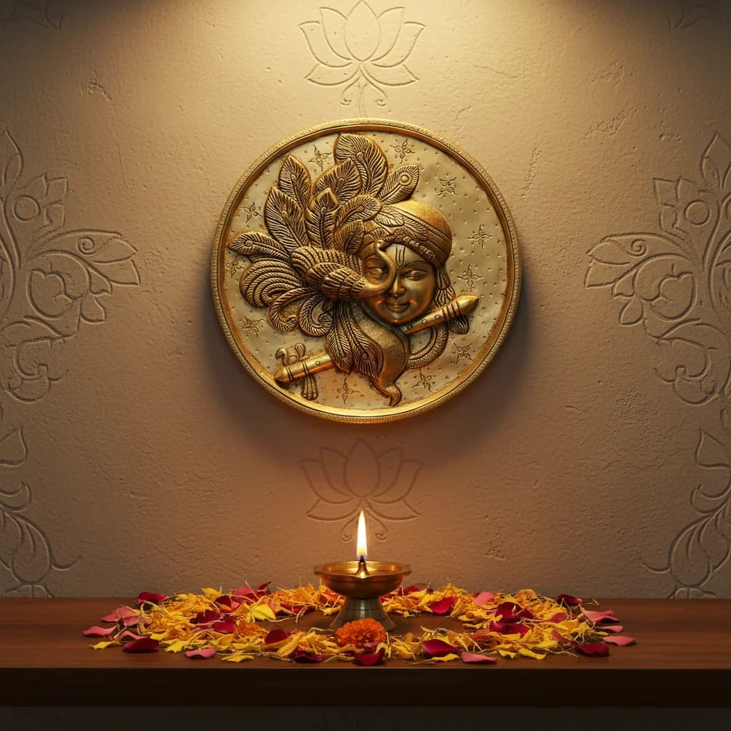 Finest Brass Krishna Wall Plate for Home & Mandir