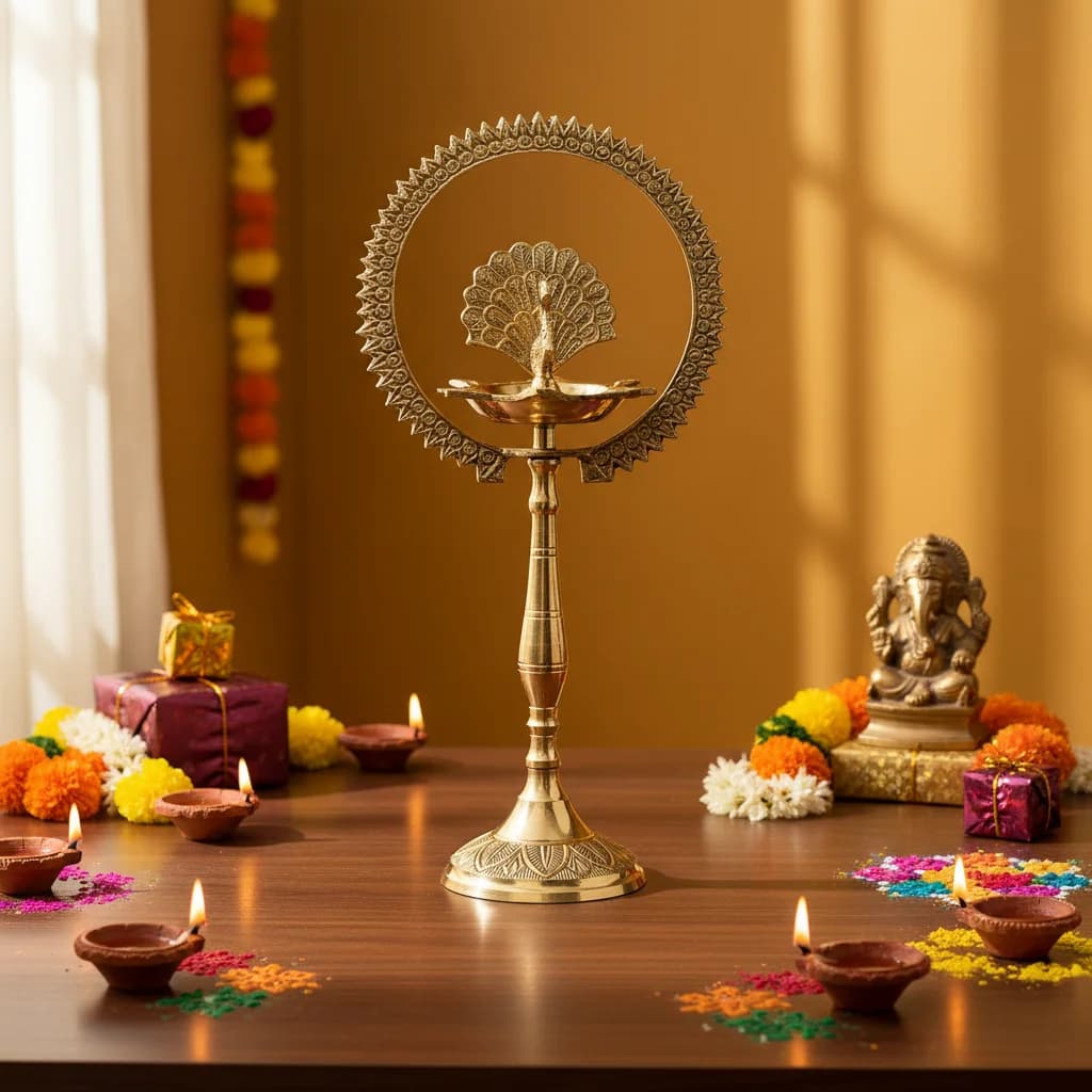 Antique Brass Peacock Diya for Puja, Diwali & Home Decor