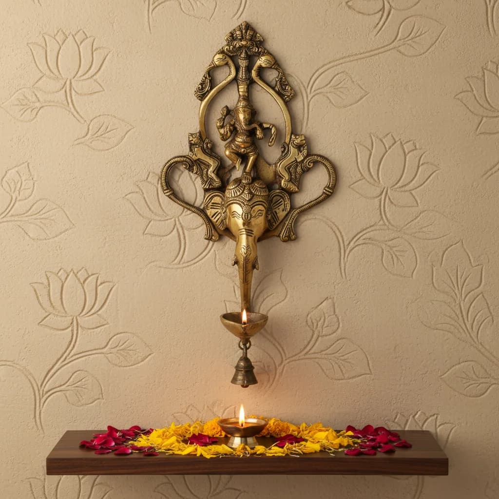 Colourful Brass Lord Ganesha Wall Hanging for Puja & Home Decor