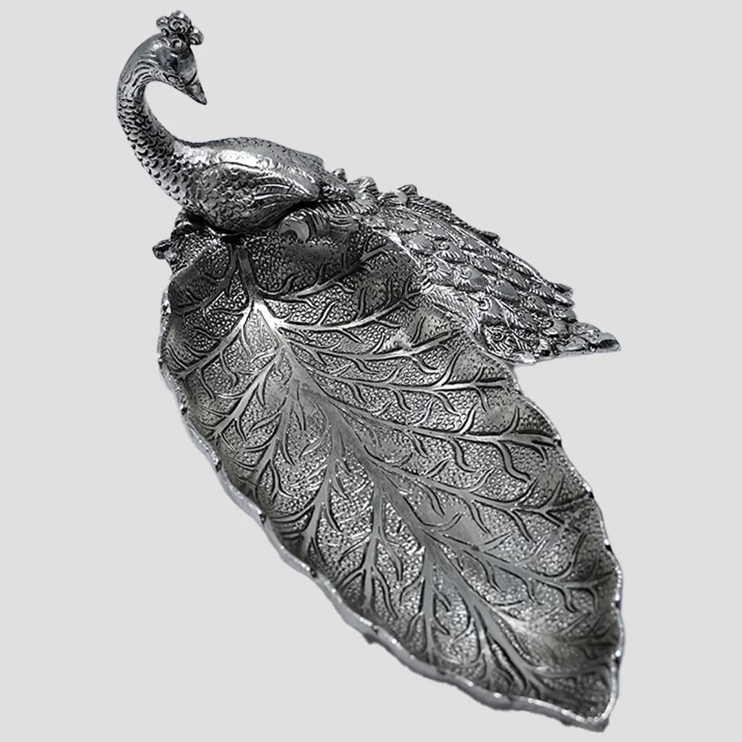 Decorative Metal Peacock Plate for Pooja & Home Decor