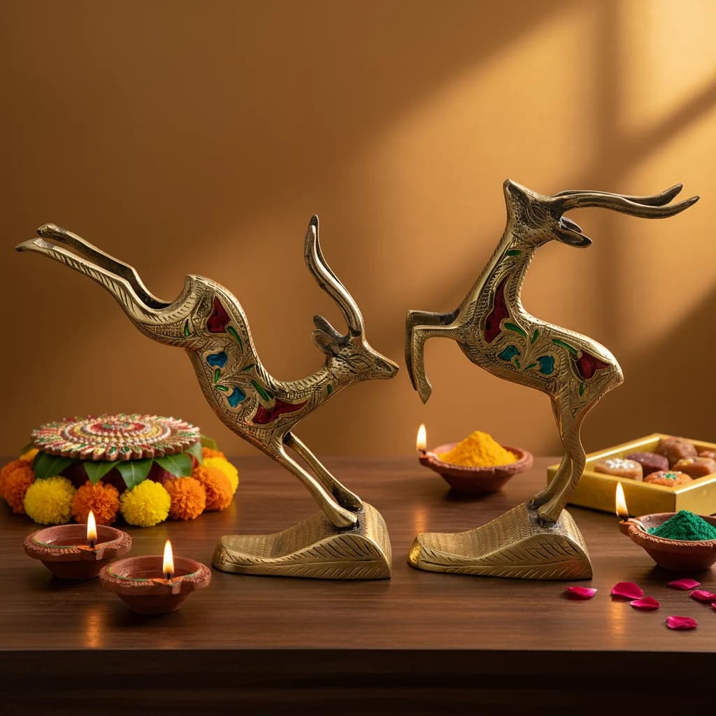 Elegant Brass Running Deer Figurine for Peace & Balance