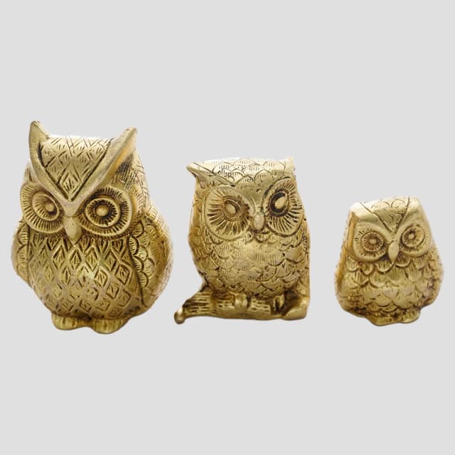 Wisdom Owl Set – Brass Owls for Home & Temple