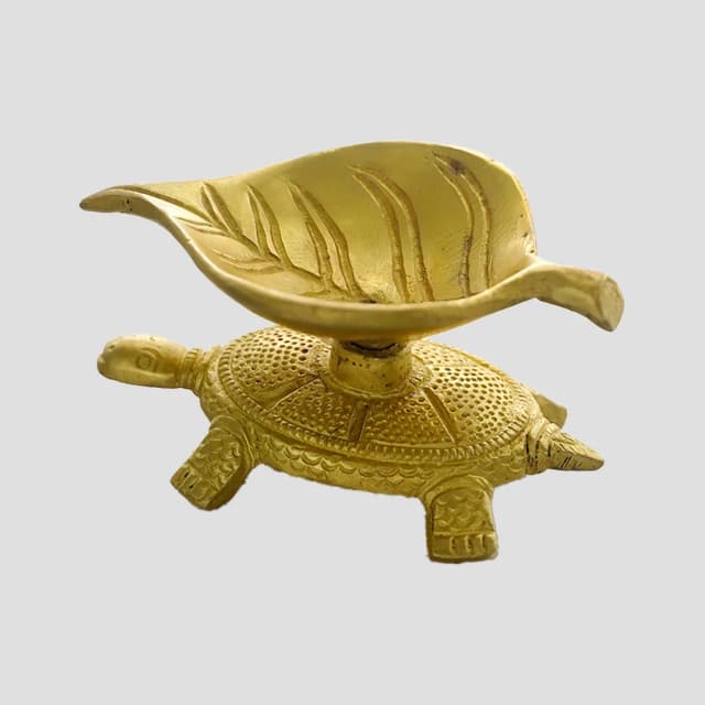 Handcrafted Brass Leaf on Tortoise Tray for Home Décor & Vastu