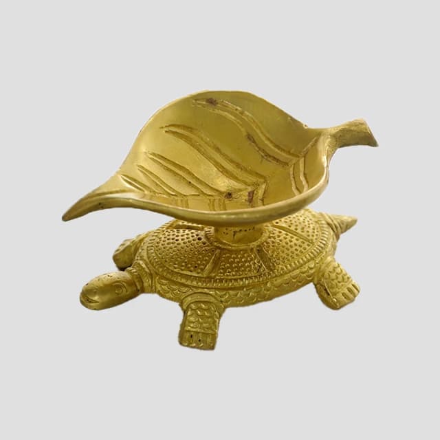Handcrafted Brass Leaf on Tortoise Tray for Home Décor & Vastu