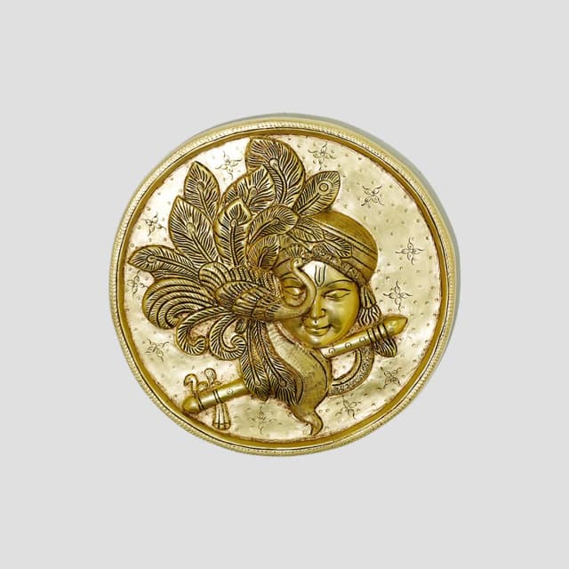 Finest Brass Krishna Wall Plate for Home & Mandir