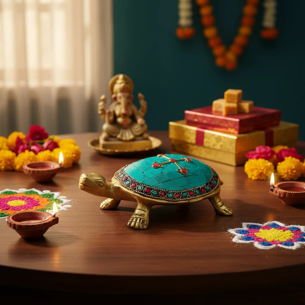Colourful Brass Tortoise Idol for Vastu & Home Decor
