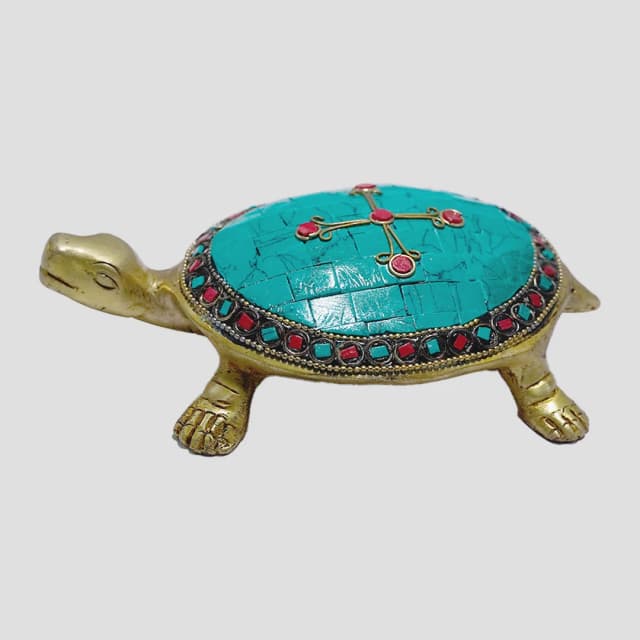 Colourful Brass Tortoise Idol for Vastu & Home Decor