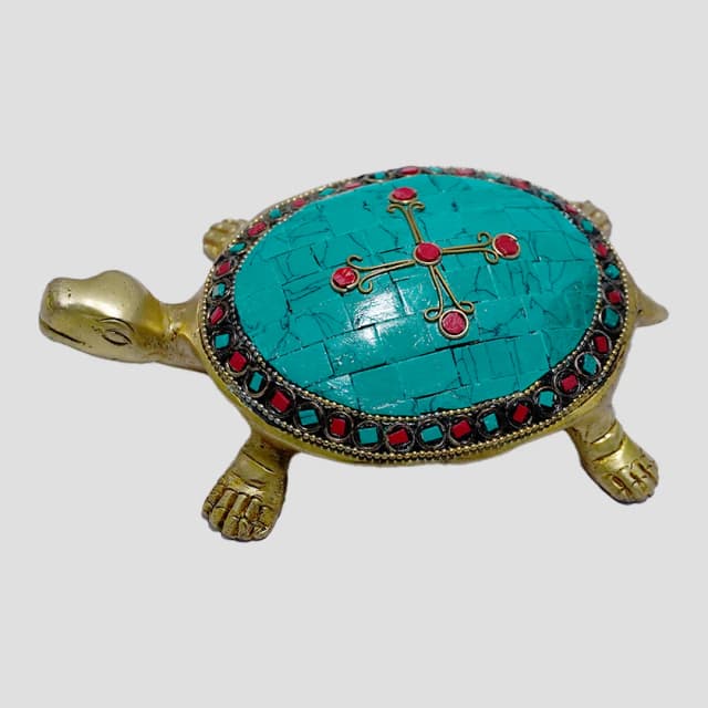 Colourful Brass Tortoise Idol for Vastu & Home Decor